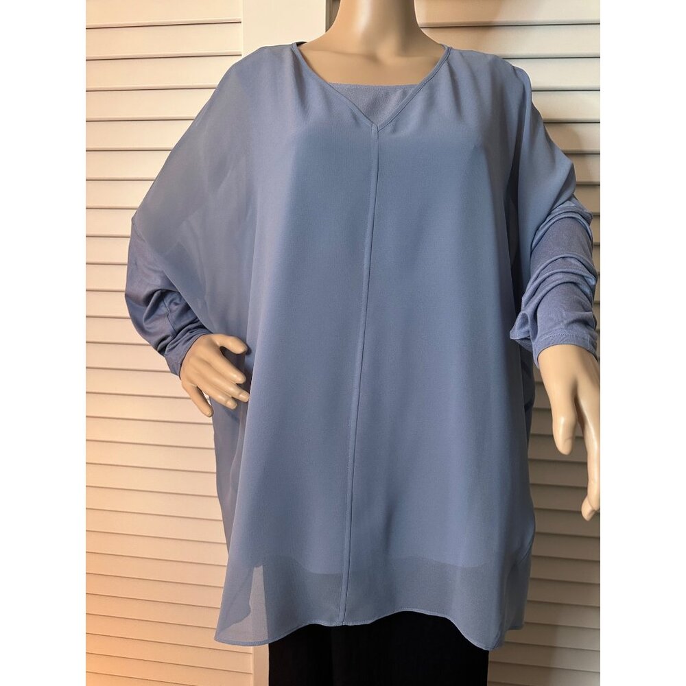 Light Blue Scoop Neck Sheer Blouse With Matching Tank , 2 piece